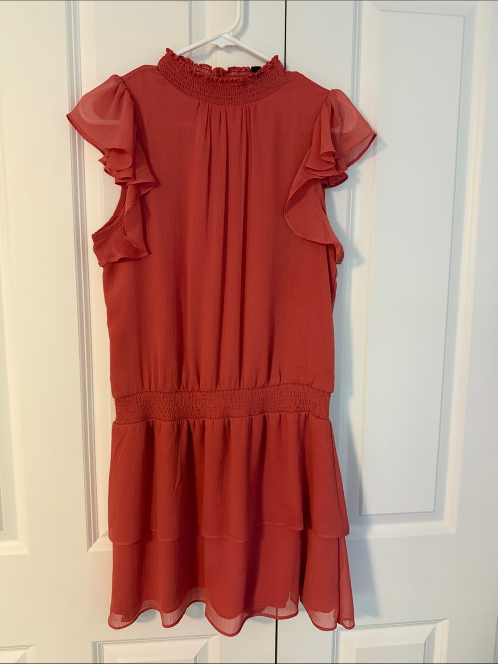 Express Coral Red Ruffle Sleeve Mini Dress